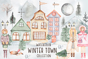 Watercolor Winter Town Collection, a Person Illustration by MayaNavits (Thumbnail 1 of 10)