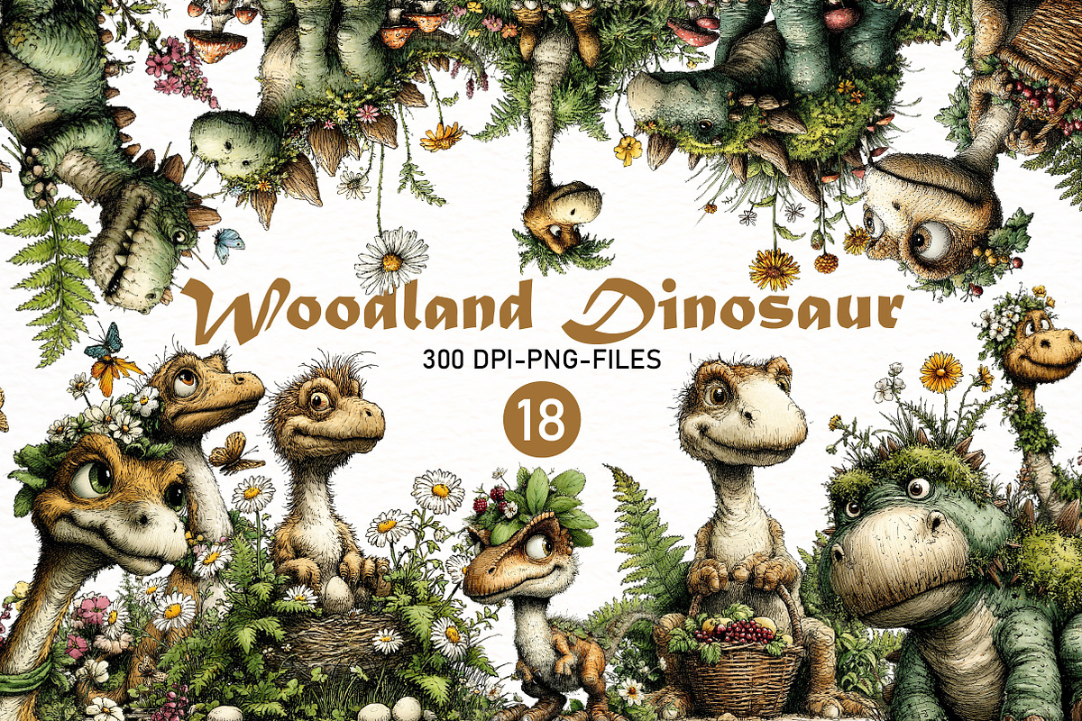 Whimsical Woodland Dinosaur Clipart, a Seasonal Illustration by Designworld (Photo 1 of 8)