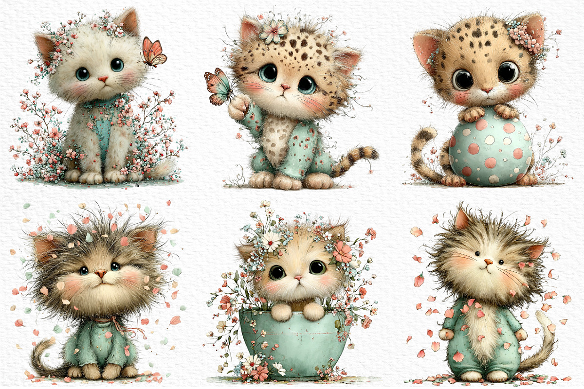 Whimsical Spring Cat Clipart Png, an Illustration by Craft Nest (Photo 3 of 12)