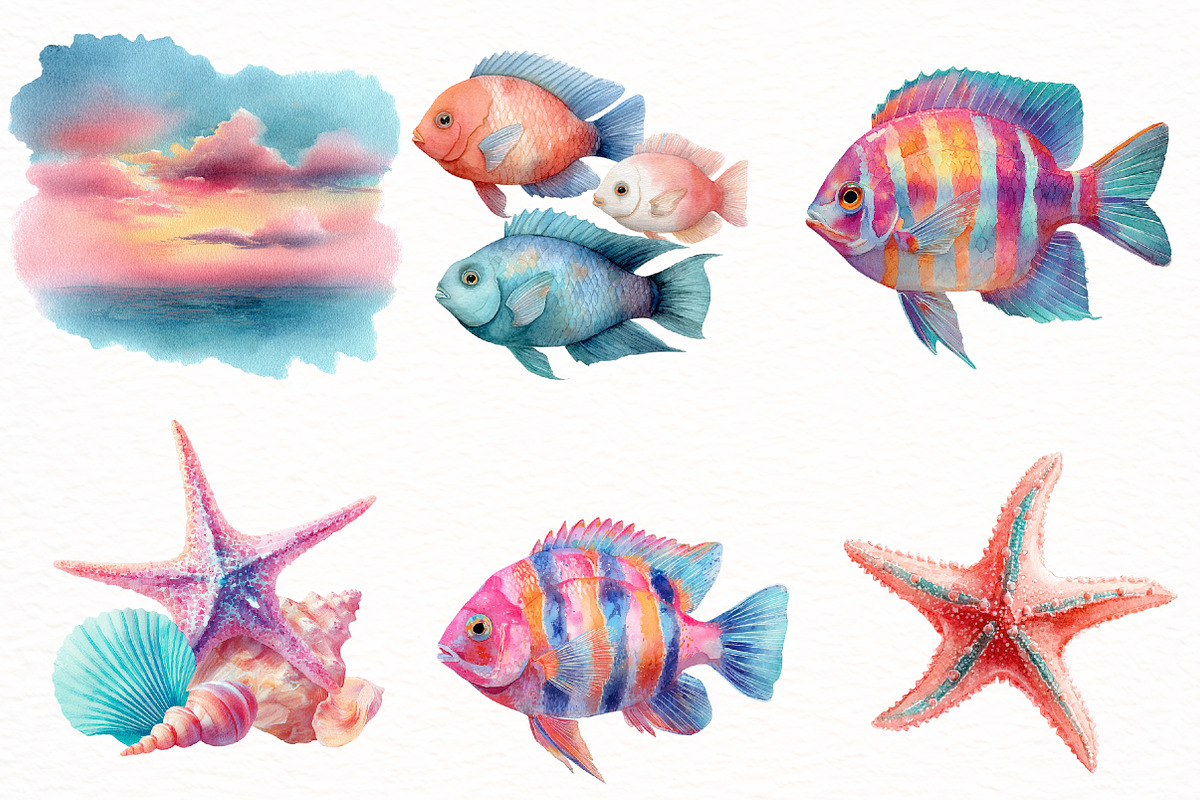 Watercolor Summer clipart, an Illustration by Designworld (Photo 4 of 7)