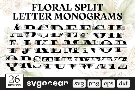 Split Letters Floral Monogram, an Illustration by svgocean