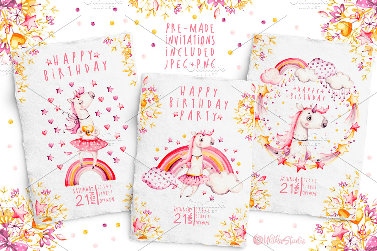 Unicorns Life. Watercolor collection, an Animal Illustration by UlitkaStudio (Photo 8 of 29)