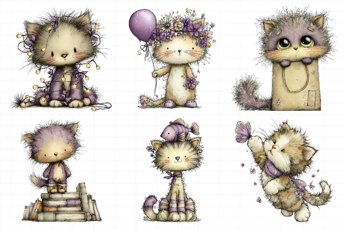 Whimsical Funny Cats Clipart, an Illustration by Daily.Designs (Photo 6 of 6)