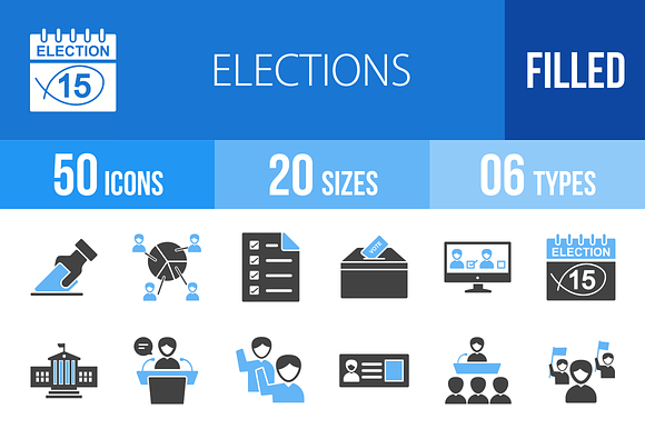50 Elections Blue Black Icons