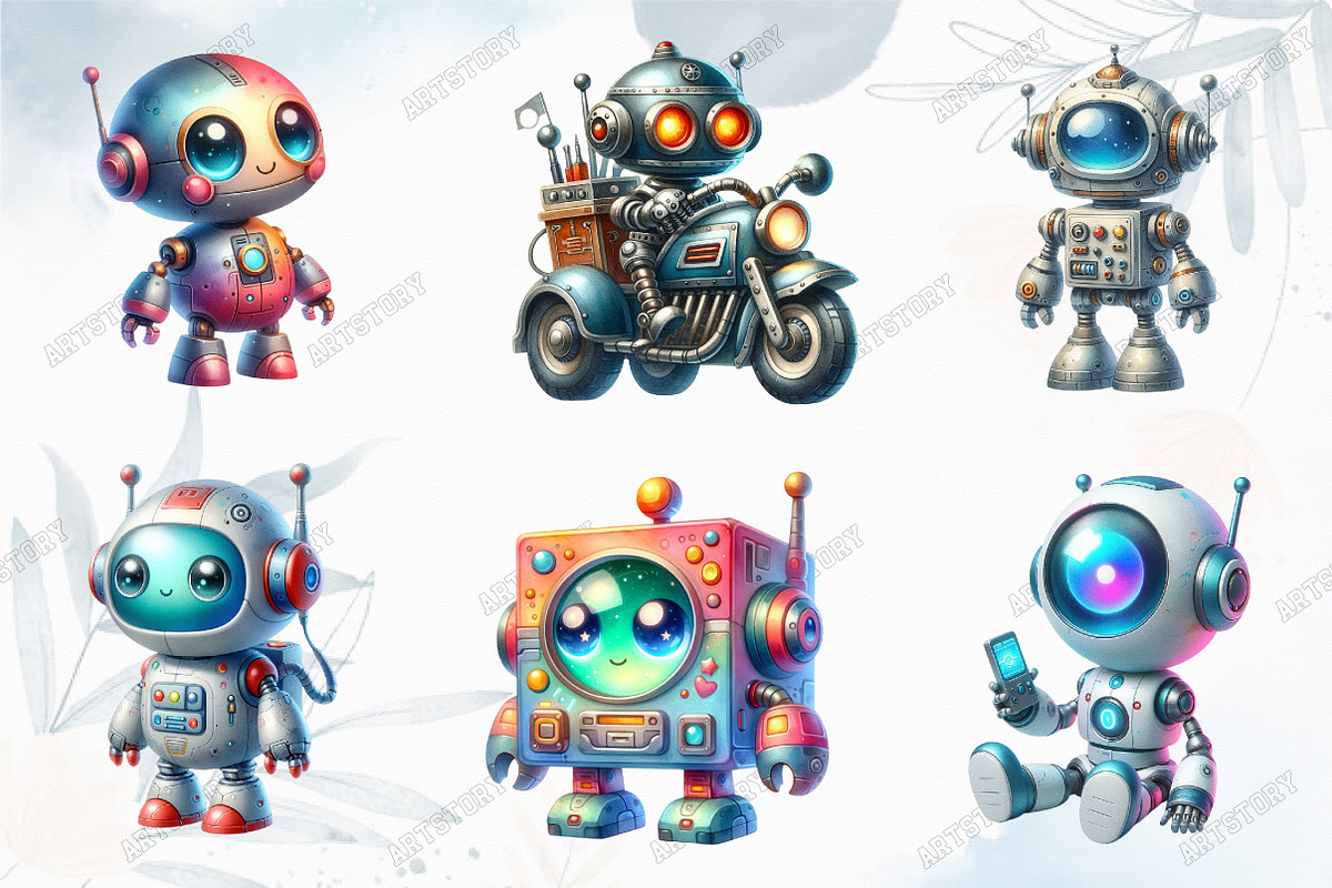 Cute Vintage Robots Clipart, a Graphic by designcity5 (Photo 3 of 5)
