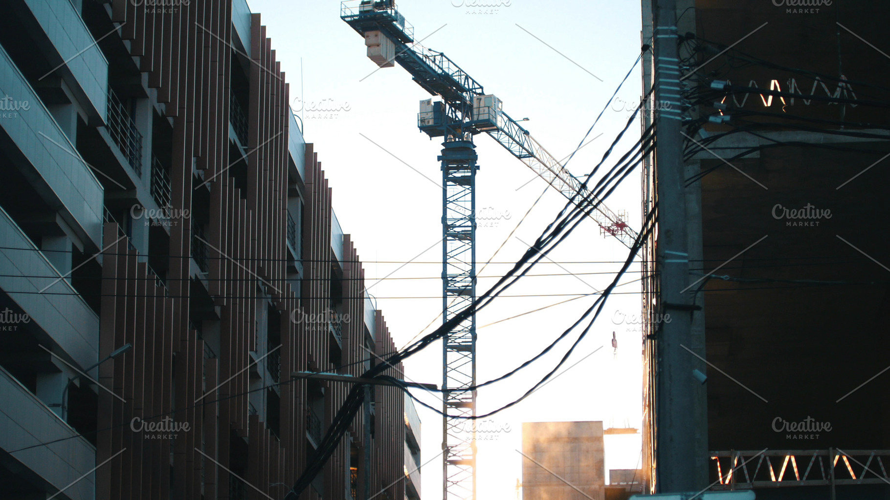 Working tower crane. Hanging wires, an Industrial Photo by Barcelona_dreams