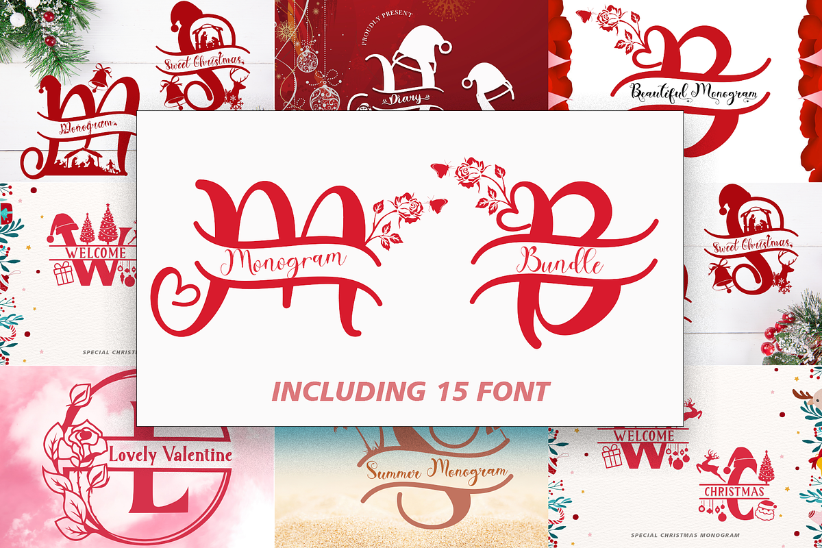 Monogram Font Bundle, a Script Font by Yoga Letter