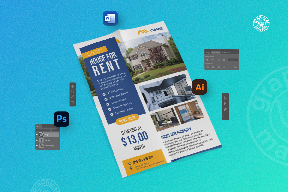 Real Estate Flyer Template, a Flyer Template by GraphicalMarket (Photo 6 of 6)