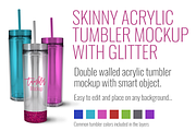 Skinny Acrylic Tumbler w/ glitter, a Product Mockup by SarahDesign (Thumbnail 7 of 9)