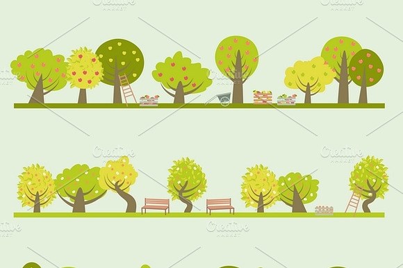 Set Of Different Fruit Trees
