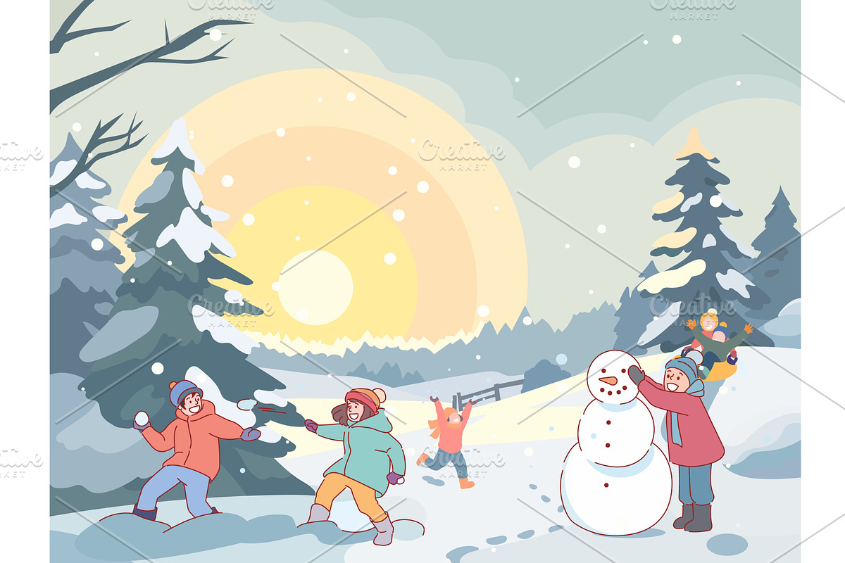 Funny winter outdoor activities, an Illustration by YummyBuum