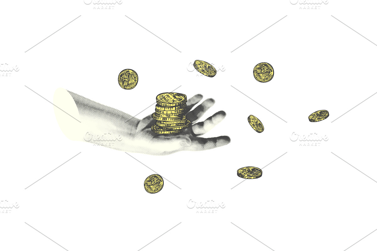 Collage with halftone-style hand, an Illustration by Zimages
