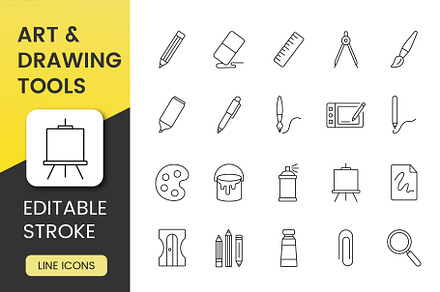 Drawing & Art Tools Icon Set, an Outline Icon by Grand Design