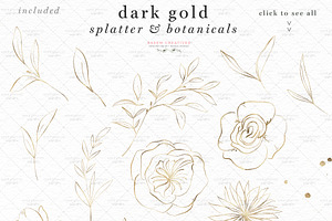 Gold Ink Line Art Botanical Splatter