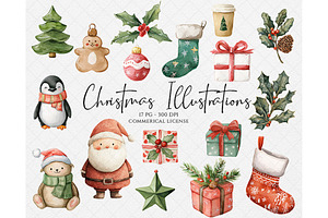 Christmas Watercolor Clipart Bundle