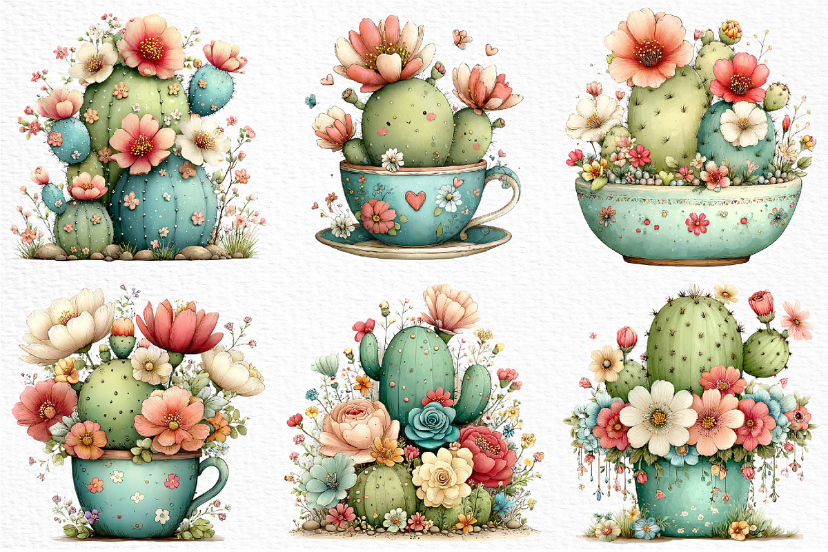 Whimsical Summer Cactus Clipart, an Illustration by Craft Nest (Photo 6 of 11)