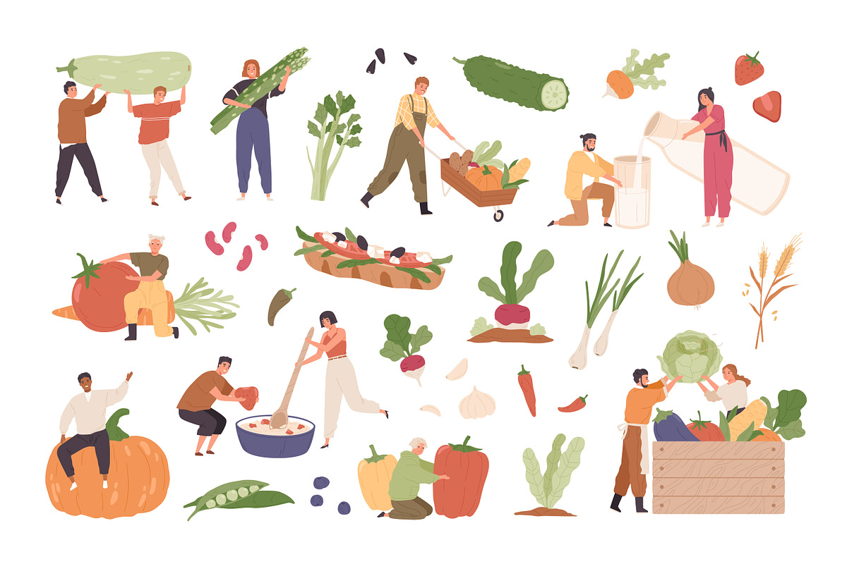 People with farm vegetables set, a Food Illustration by Good Studio (Photo 1 of 3)