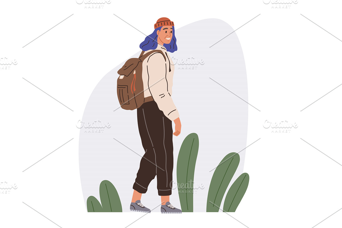 Woman tourist with big bag, backpack, a Person Illustration by robuart