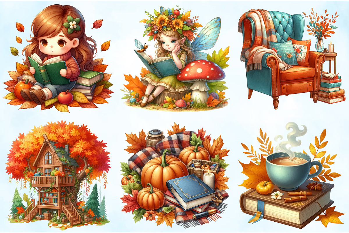 Watercolor Autumn Books Clipart, an Illustration by Craft Nest (Photo 3 of 5)