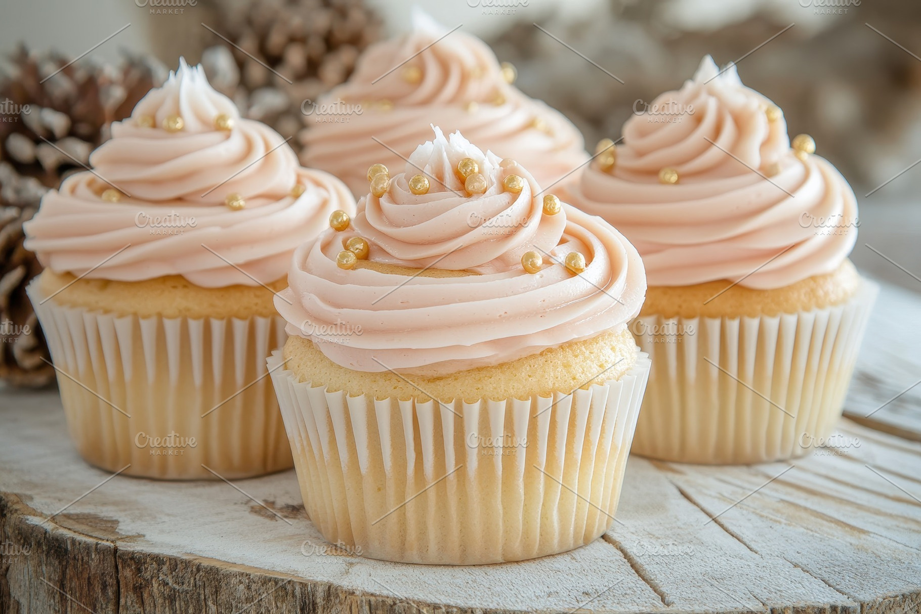 Elegant pastel cupcakes with swirled, a Photo by Pavel_design