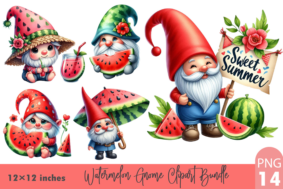 Watermelon Gnome Clipart Bundle., a Graphic by CitraGraphics (Photo 1 of 3)