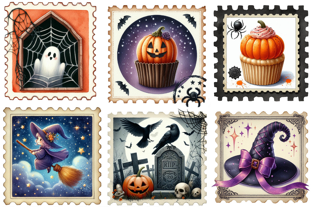 Halloween Postage Stamp Sublimation, an Illustration by Designking (Photo 3 of 4)