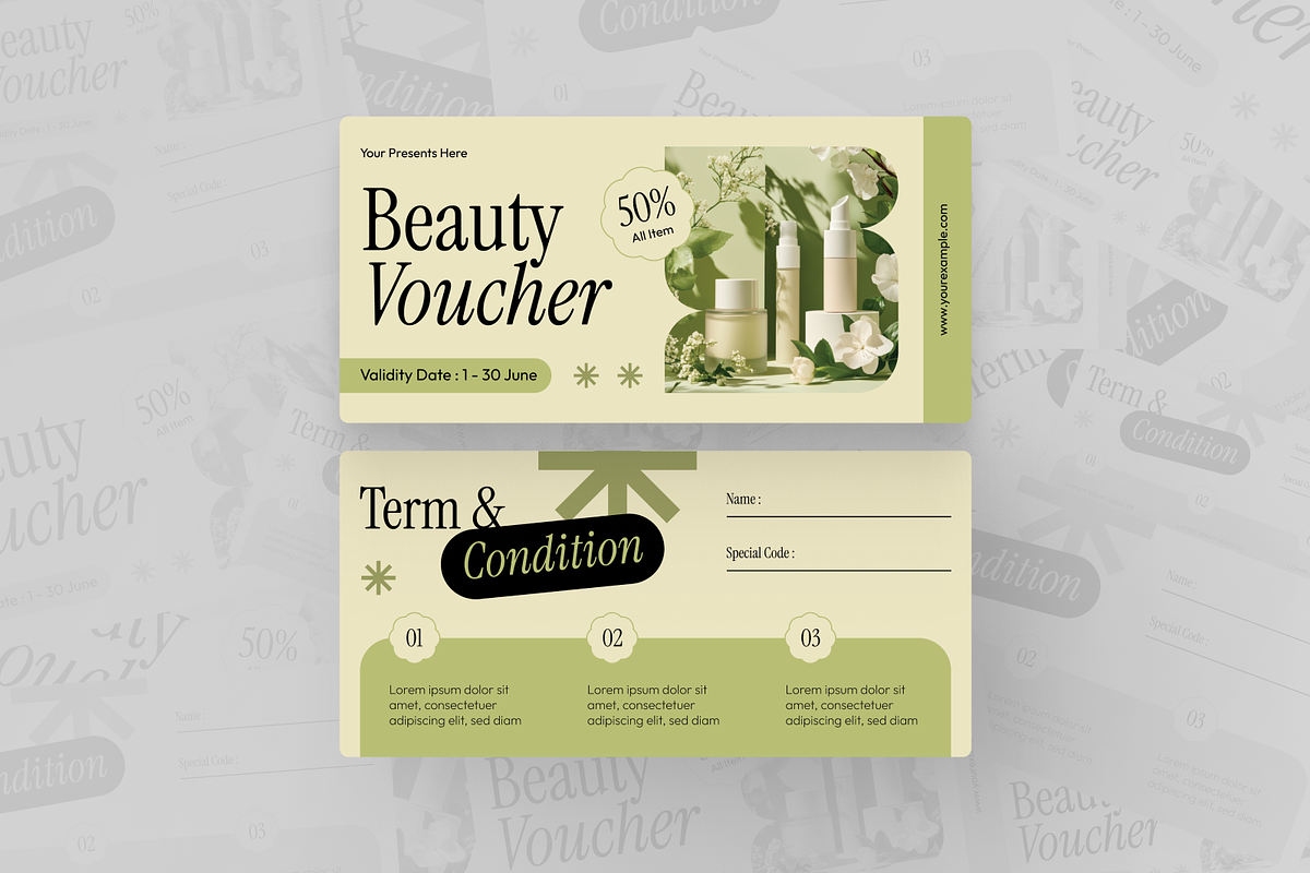 Beauty Skincare Gift Voucher, a Card Template by Annora Studio (Photo 5 of 6)