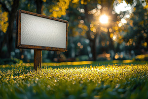 Empty wooden signboard in lush green forest with sunlight filter, an Animal Photo by José Manuel Gelpi