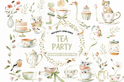 Tea Party Watercolor Clipart Set, an Illustration by TatiMockup (Thumbnail 1 of 5)