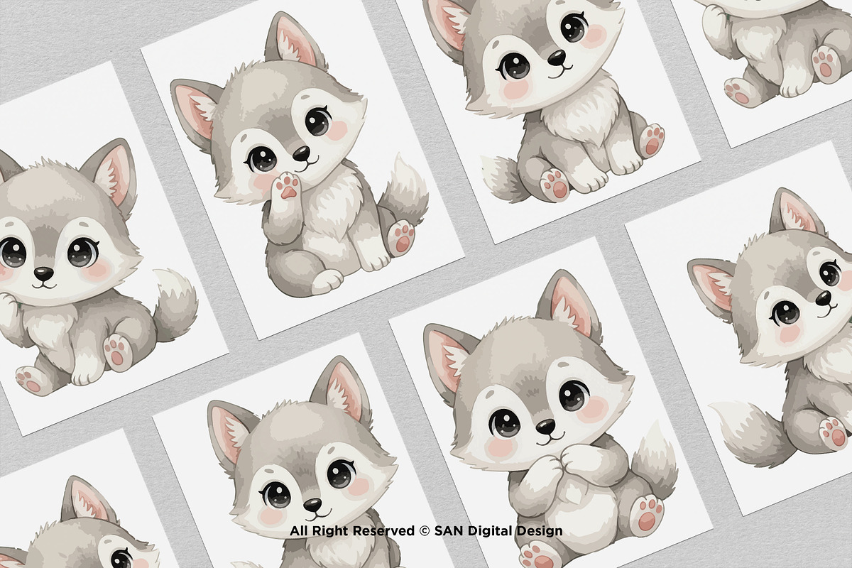 15 Bundle Watercolor Wolf Grey Nigh, an Animal Illustration by Morspective (Photo 3 of 8)
