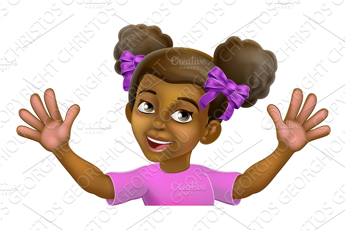 Black Girl Cartoon Child Kid Waving, an Education Illustration by Christos Georghiou