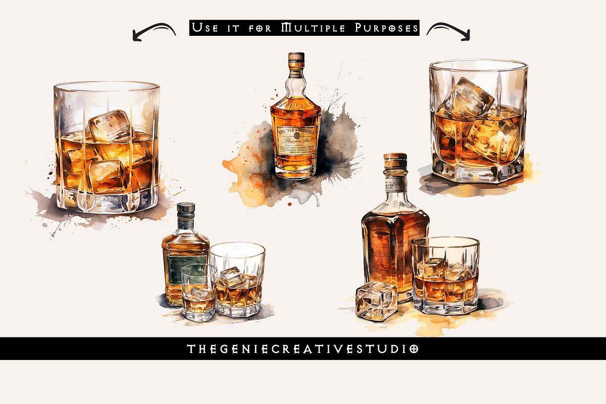 Watercolor PNG Whiskey Clipart, a Food Illustration by Geniecreativestudio (Photo 6 of 9)