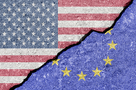 The crack between the flags of the United States and the Europea, an Abstract Photo by Eugene_Photo