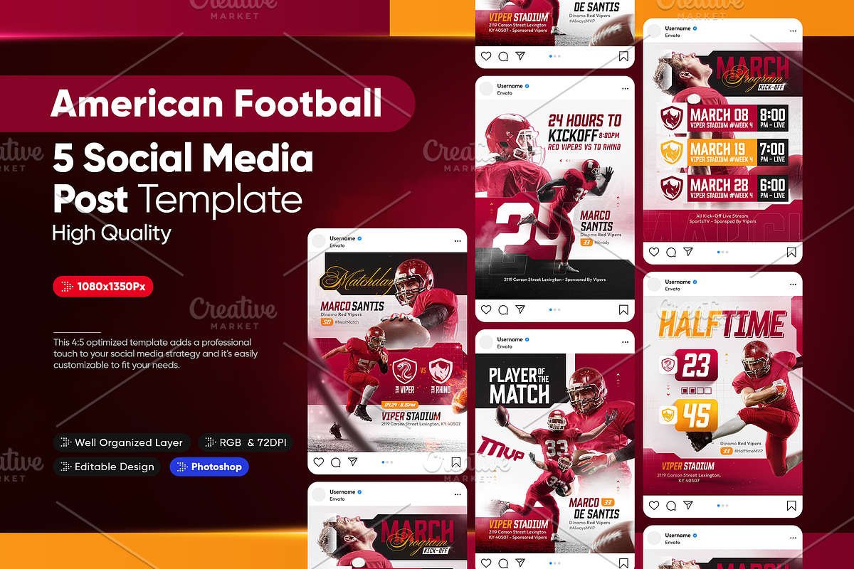 American Football Social Media Pack, a Social Media Template by OnurDemircan (Photo 1 of 4)