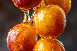 Honey glazed cherries dripping sweet, a Photo by Pixeness Studio