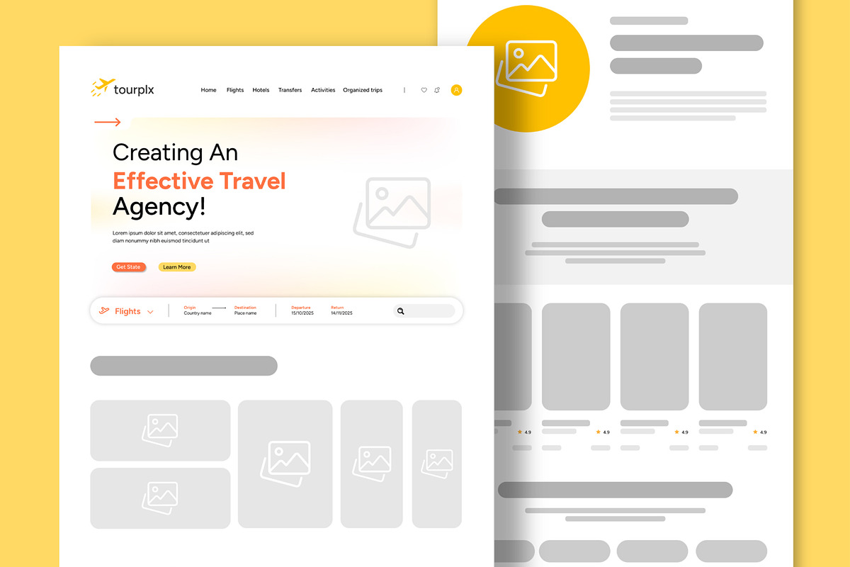 Wireframe Travel Landing Page Design, an UI Kit Template by CreativeShaper (Photo 1 of 5)