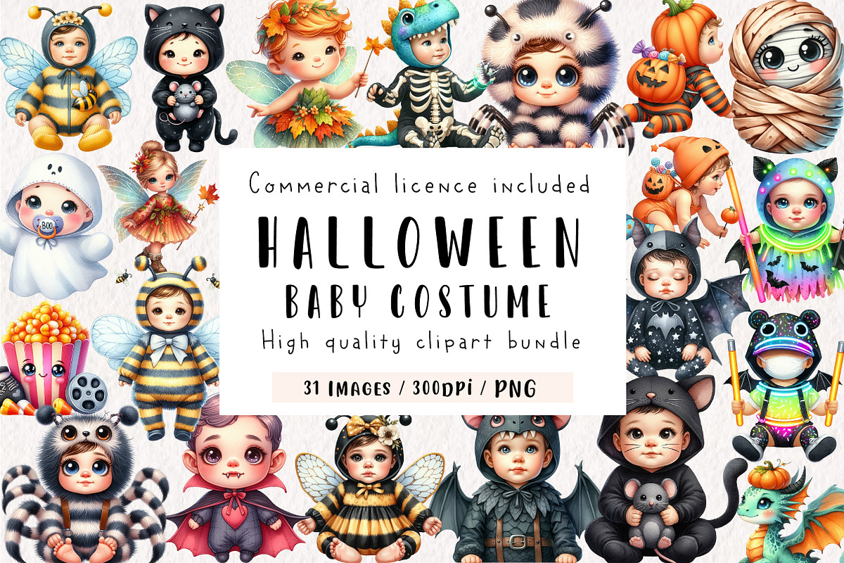 Halloween Baby Costume Clipart, an Illustration by CreationArt (Photo 1 of 9)