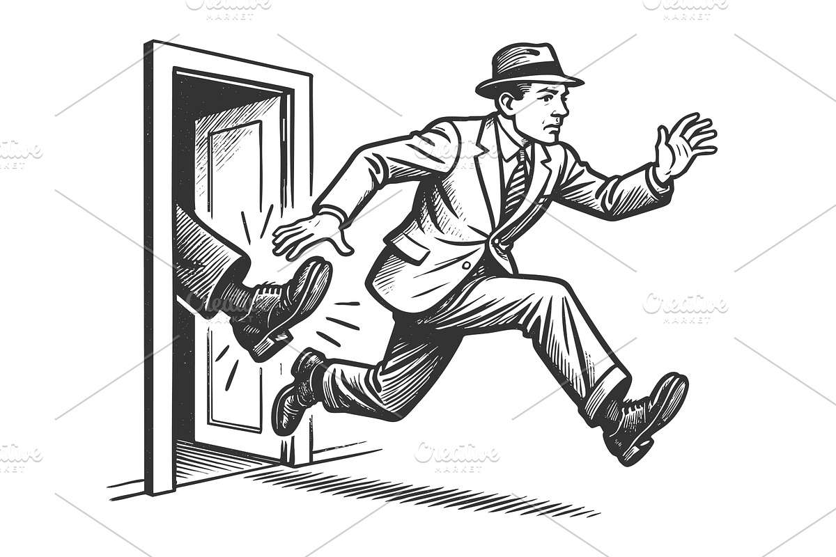 Man Kicked Out the Door engraving, a Person Illustration by AlexArt