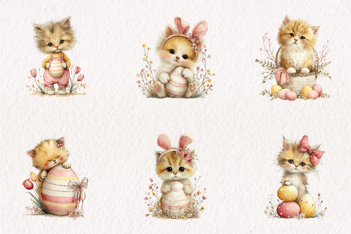 Whimsical Easter Cats Clipart, an Illustration by CreationArt (Photo 7 of 7)