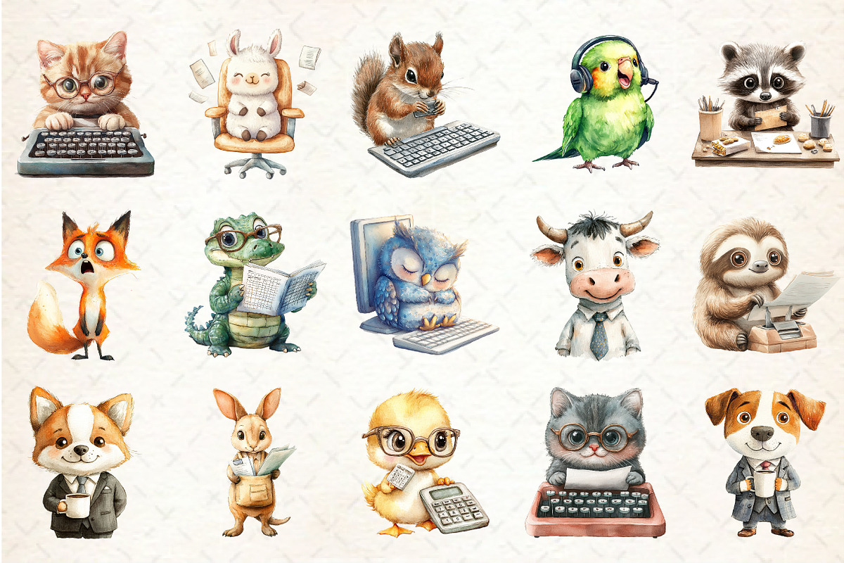 Funny Office Animals Clipart, a Seasonal Illustration by Rose Art (Photo 2 of 3)