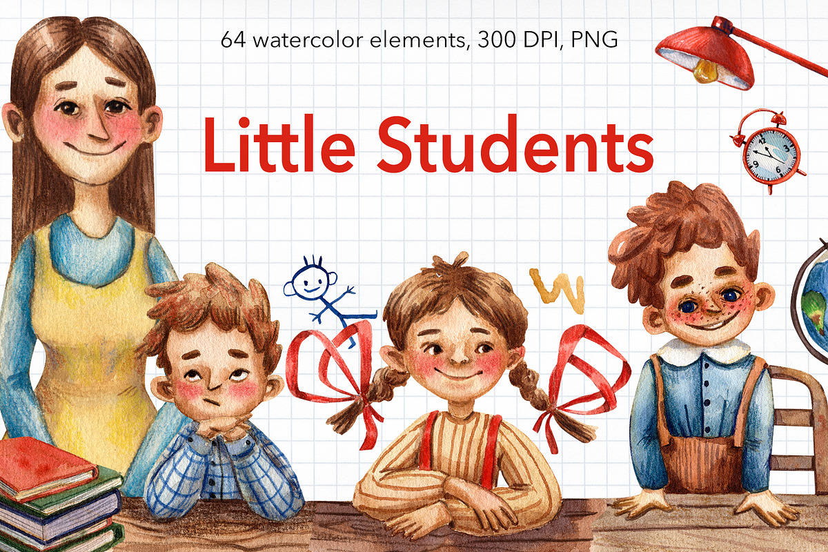 Little Students - Watercolor Clipart, an Education Illustration by Mashamashastu (Photo 1 of 15)