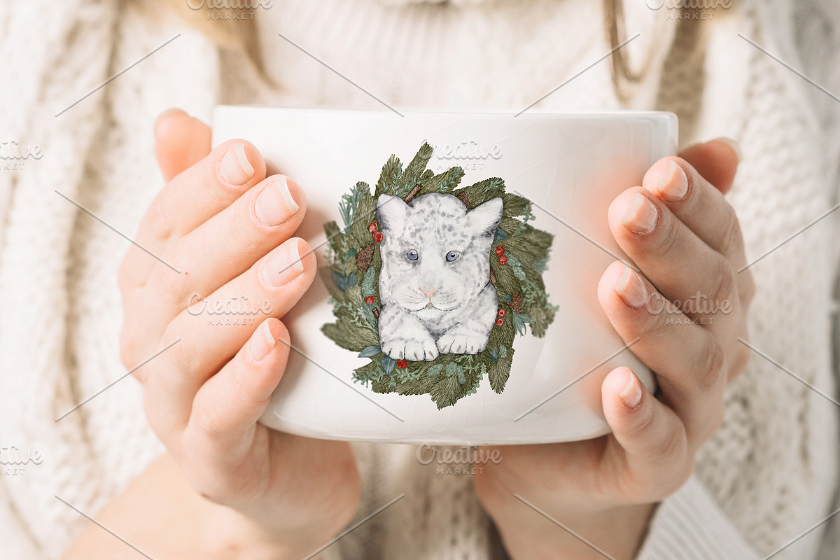 Tiger Christmas Wreath Watercolour, an Illustration by PawGraphic (Photo 10 of 12)