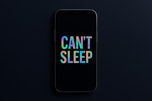 Cant sleep neon text on smartphone s, a Photo by Dvoevnore photos