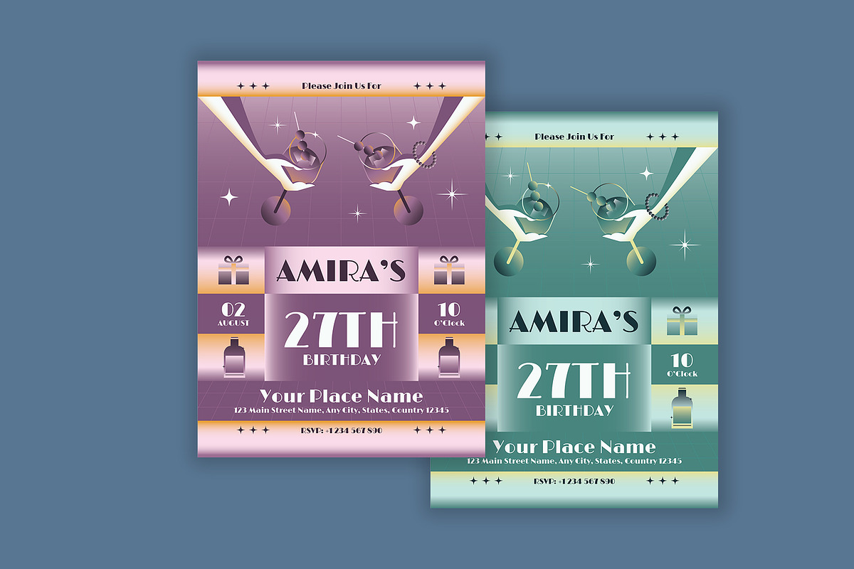 Art Deco Birthday Invitation, a Card Template by Neermana (Photo 4 of 4)