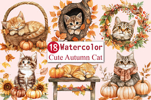 Cute Autumn Cat Sublimation Clipart, an Illustration by CitraGraphics