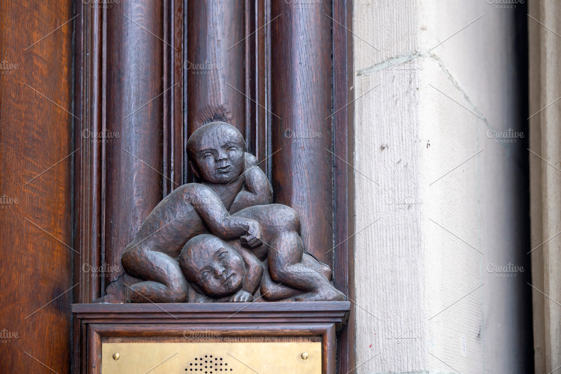 Hamburg, Germany, September 13, 2026 — Wooden relief carving o, an Architecture Photo by Imaginarium