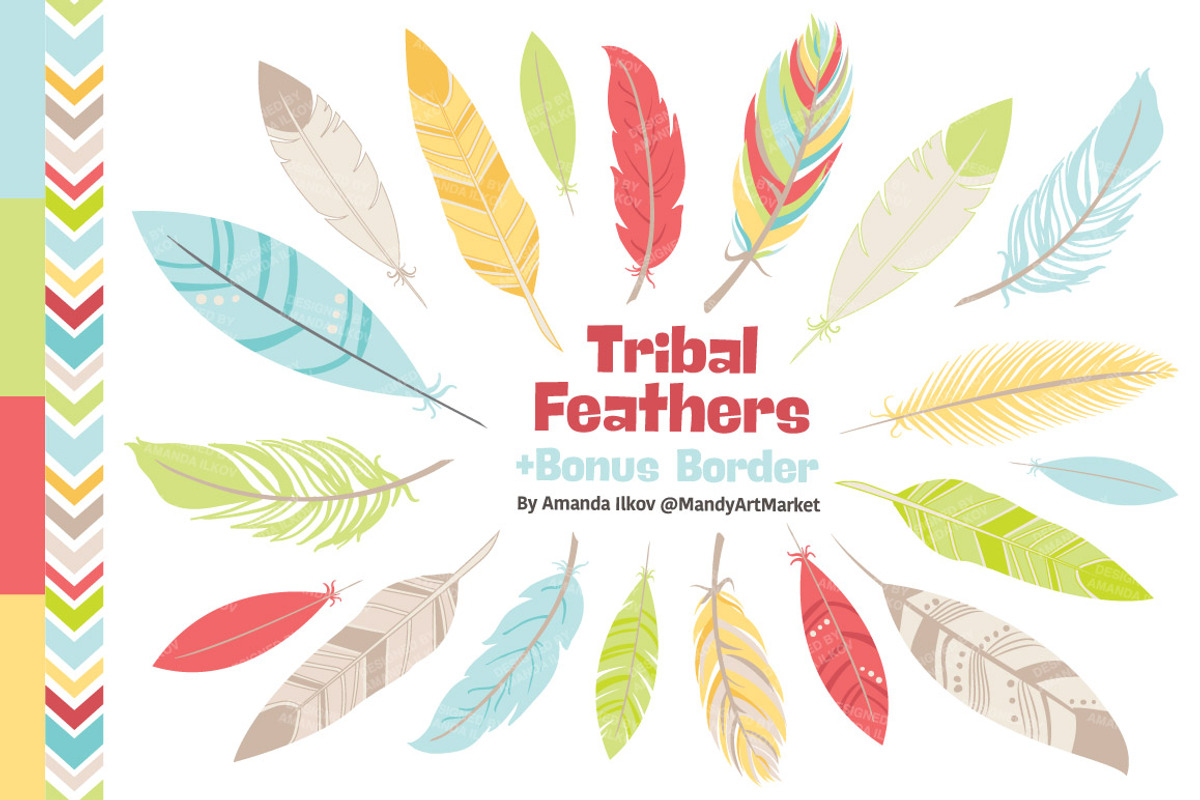 Fresh Tribal Feathers Clipart, an Illustration by Amanda Ilkov (Photo 1 of 4)