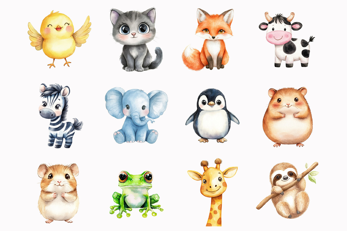 Watercolor Kawaii Forest Animals, an Illustration by Design Market (Photo 2 of 4)