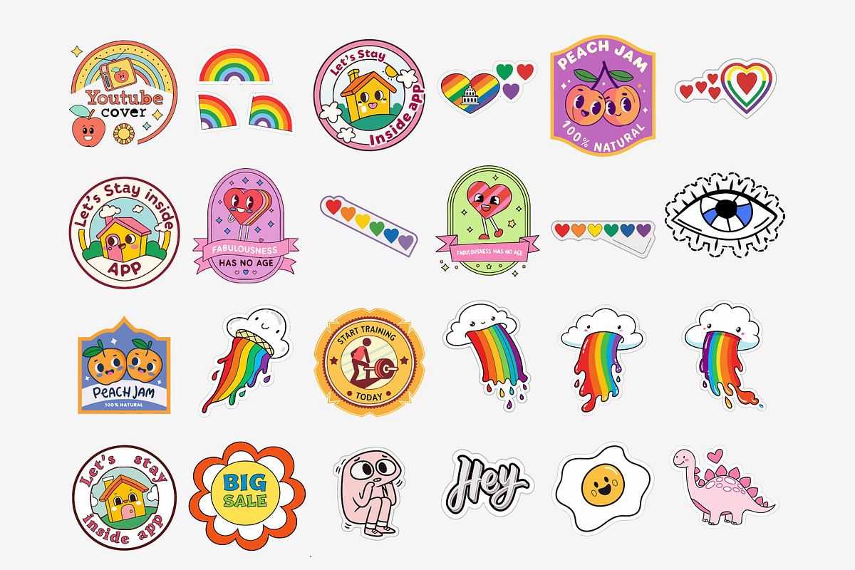 Hand-Drawn Groovy Stickers, a Decorative Illustration by Helospace (Photo 7 of 10)