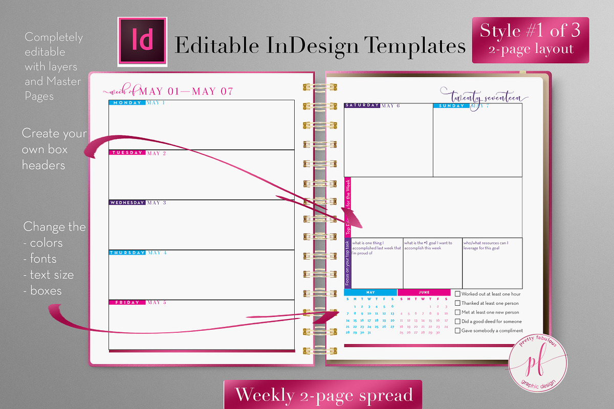 Weekly Calendar | InDesign Template, a Stationery Template by Planner Templates (Photo 15 of 23)